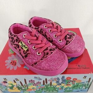 Western Chief Kids Sneaker Flashy Leopard Pink Glitter Black Lace‎ Up 10.5 New
